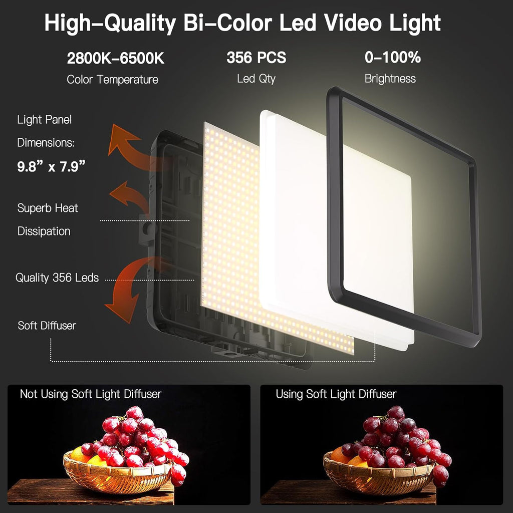 2-Pack LED Video Light Kit, NiceVeedi Studio Light, 2800-6500K Dimmable Photography Lighting Kit with Tripod