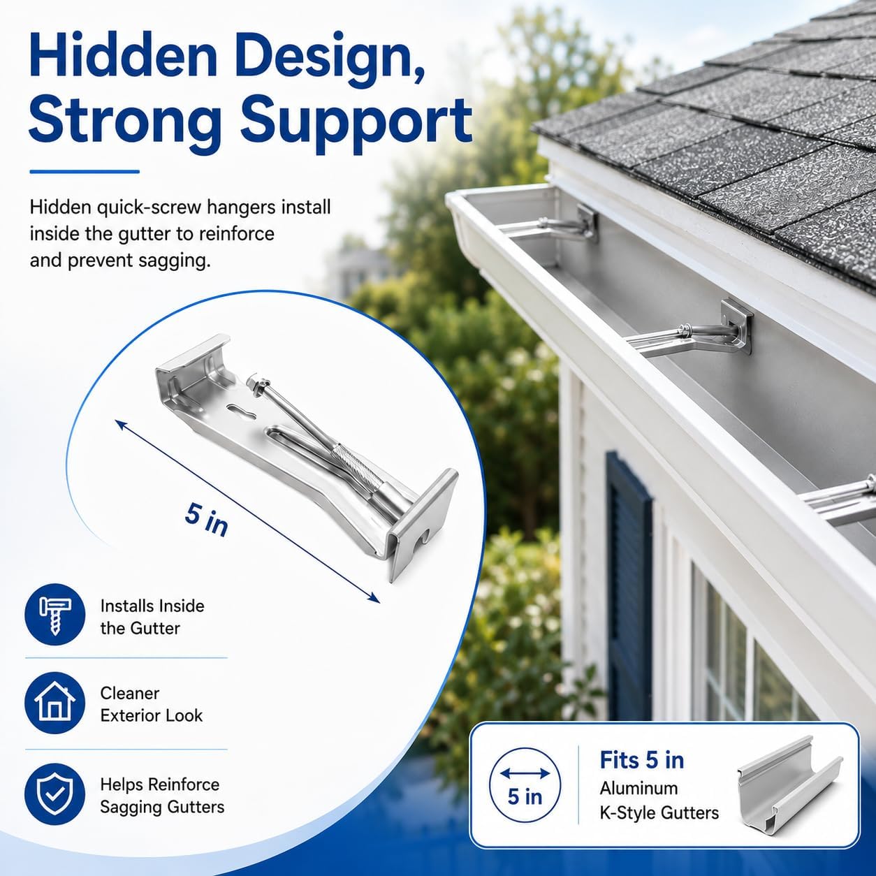 5Inch Gutter Hangers with Pre-Inserted Quick Screw Gutter Brackets(60PCS)