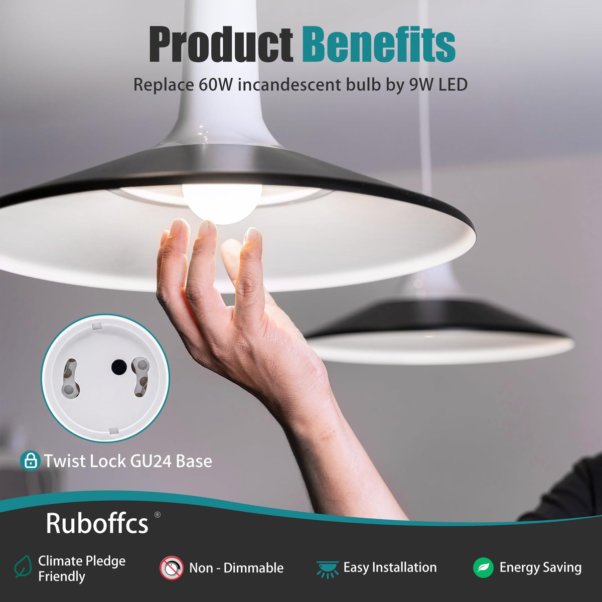 6 Packs GU24 LED Light Bulbs,Daylight 5000K,Efficient 9W
