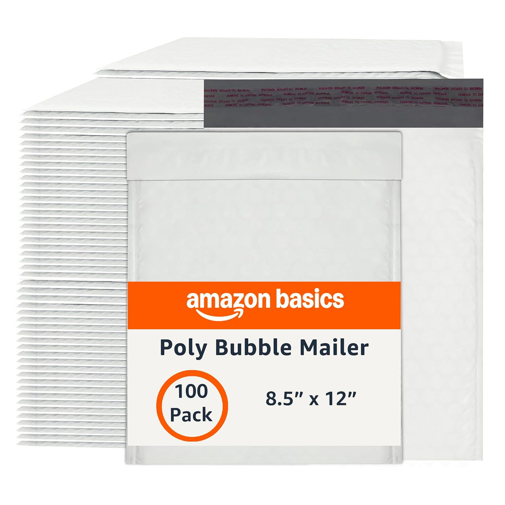 Poly Bubble Mailer, 8.5" x 12" (Internal Size 8.25" x 11"), Self-Seal, 100-Pack, White/Grey