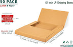 LP Mailers, 12.8x12.8x1-inch Vinyl Record Shipping Boxes, 50 Pack