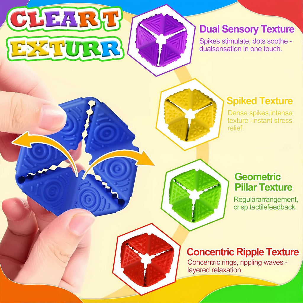 Fidget Sensory Toys for Kids - 6Pack Quiet Textures Sensory Flip Cube for ADHD, Anxiety & Stress Relief, Non-Toxic