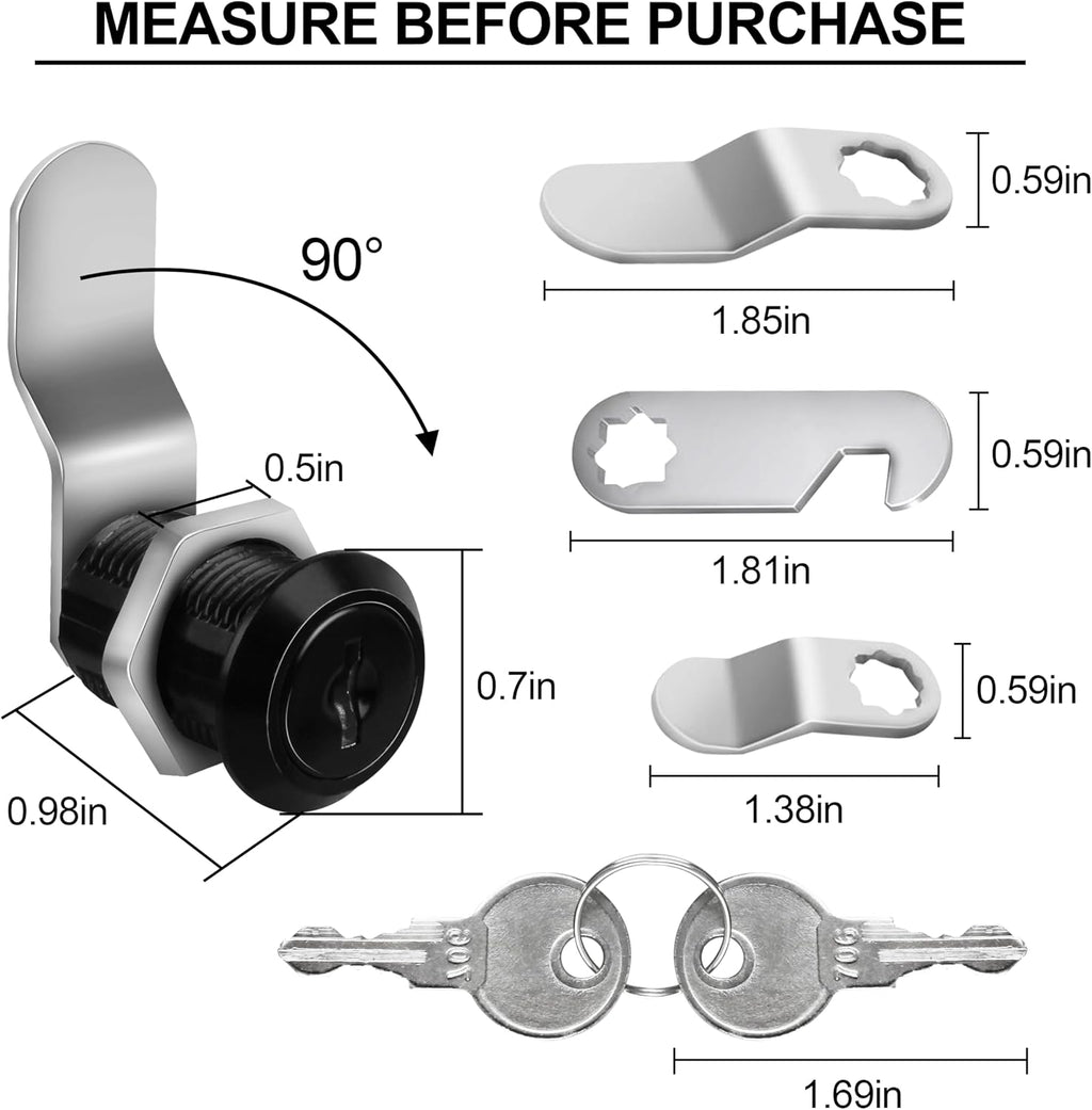 Cabinet Cam Lock with Keys, Keyed Alike,1-1/8 in.,Zinc Alloy,2 Sets