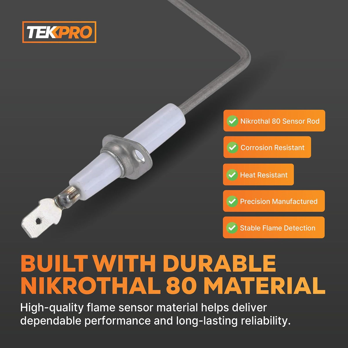 TEKPRO Trane Flame Sensor, Nikrothal 80 Furnace Replacement Rod, OEM Fit