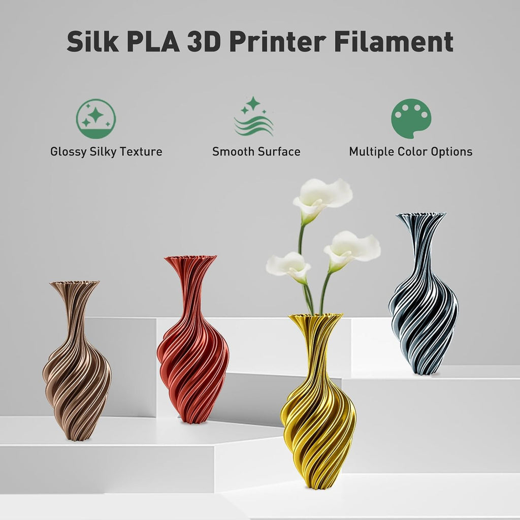 PLA Filament 3D Printer Filament Bundle Multicolor 1.75mm +/- 0.03mm, PLA Filament 250g Spool, 4 Rolls, Silk Pla 3