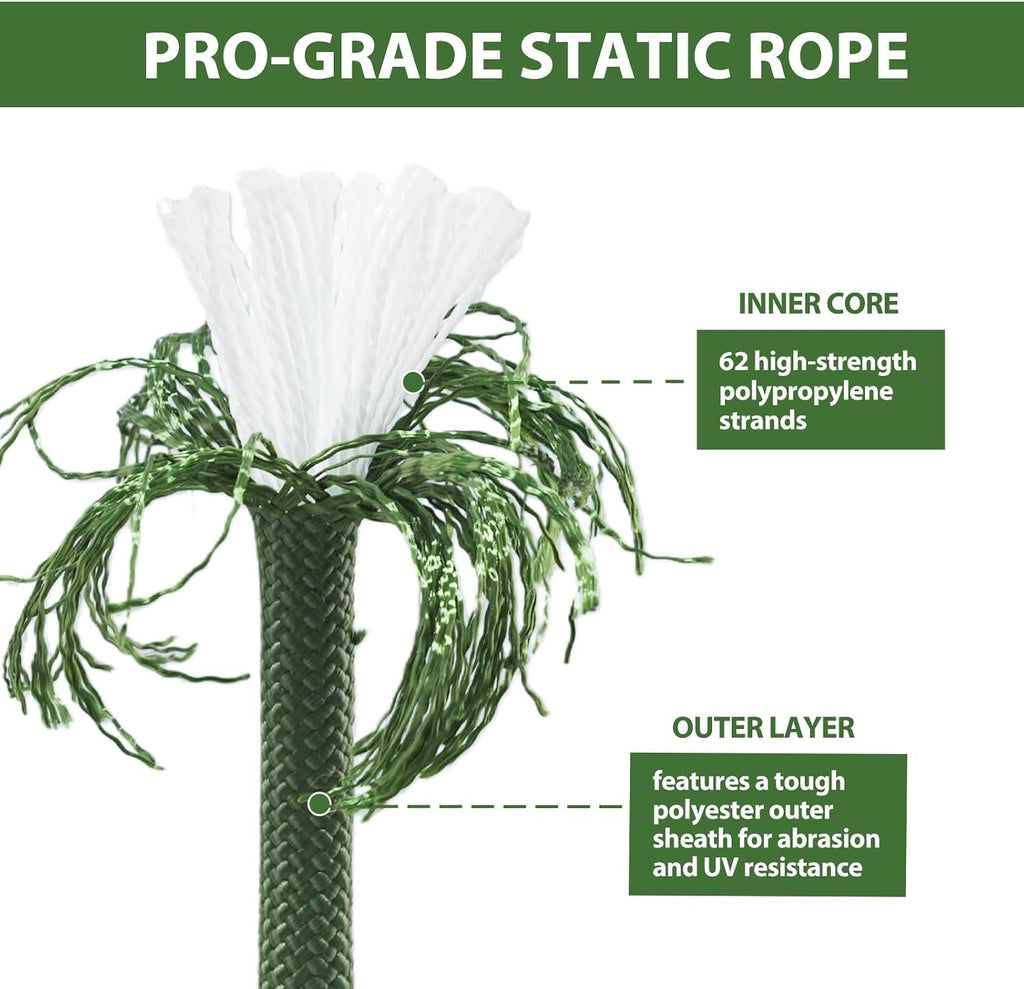 Static Climbing Rope - 12mm High Strength Arborist Rope 32FT for Outdoor Rappelling, Swing, Rigging, Tree Work