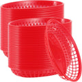 60 Pack Red Plastic Fast Food Serving Baskets, 9 x 5.6 x 1.5 Inch Oval Restaurant Serving Baskets for Bread, Fried