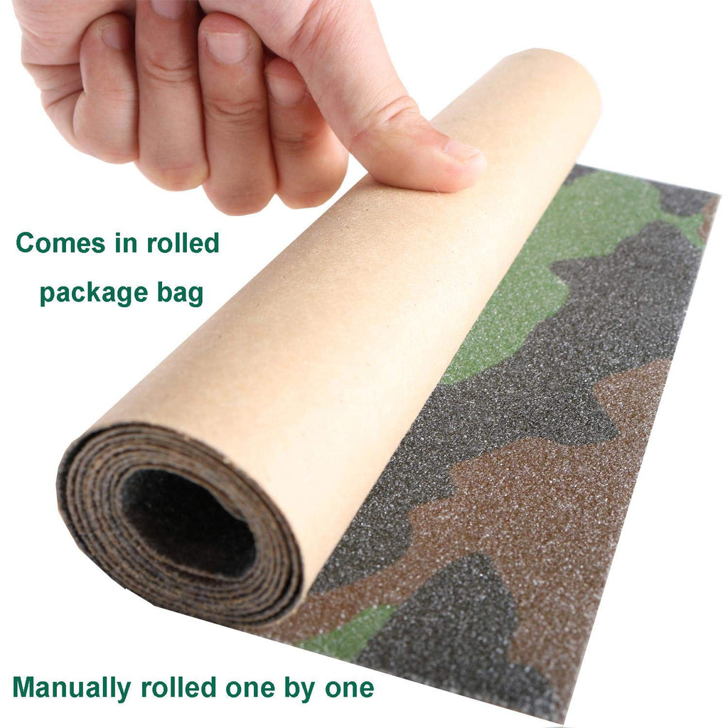 9" x 33" Camo Skateboard Grip Tape Sheets 2 Pack (Green Camouflage) | Bubble Free, Waterproof, Griptape for Scooter