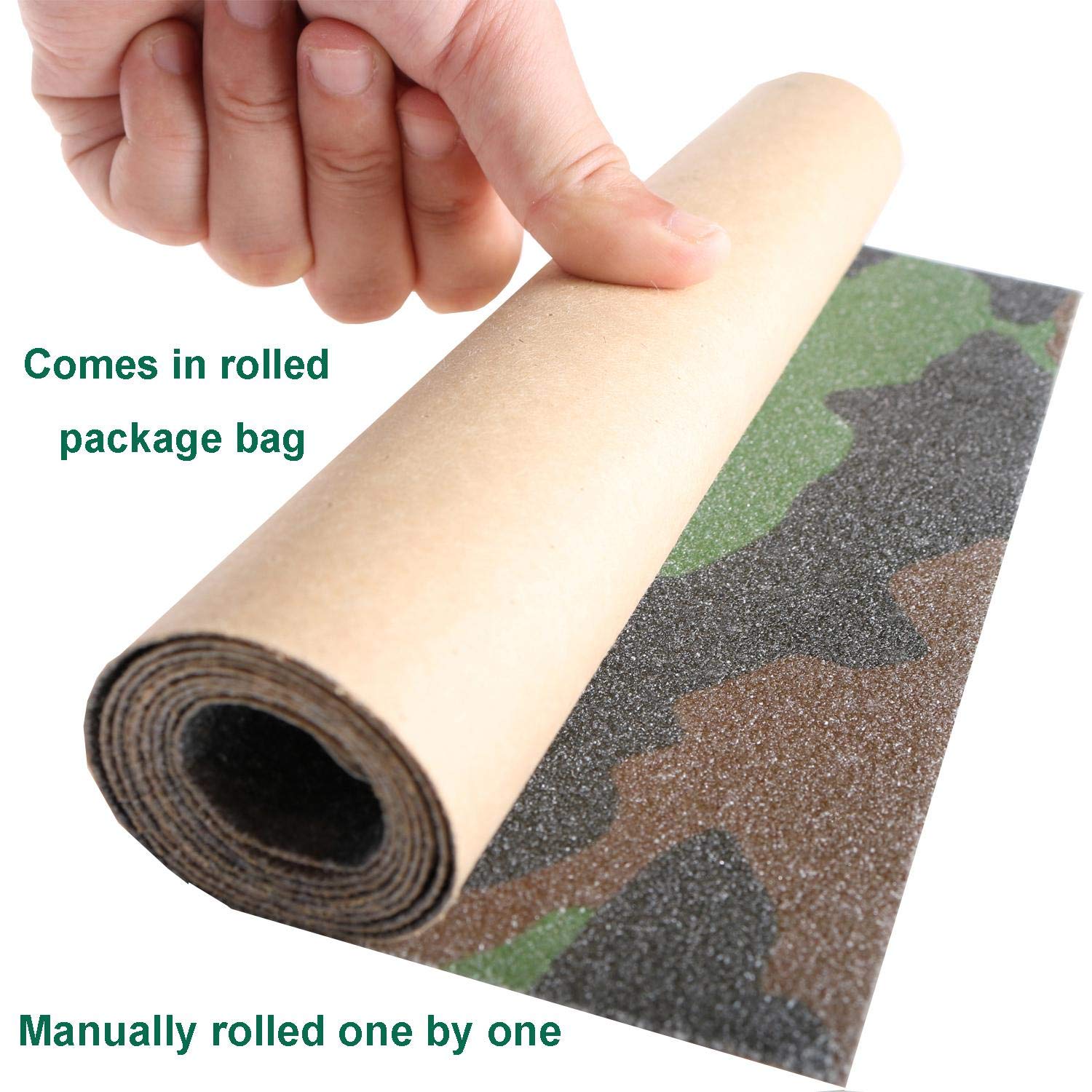 9" x 33" Camo Skateboard Grip Tape Sheets 2 Pack (Green Camouflage) | Bubble Free, Waterproof, Griptape for Scooter