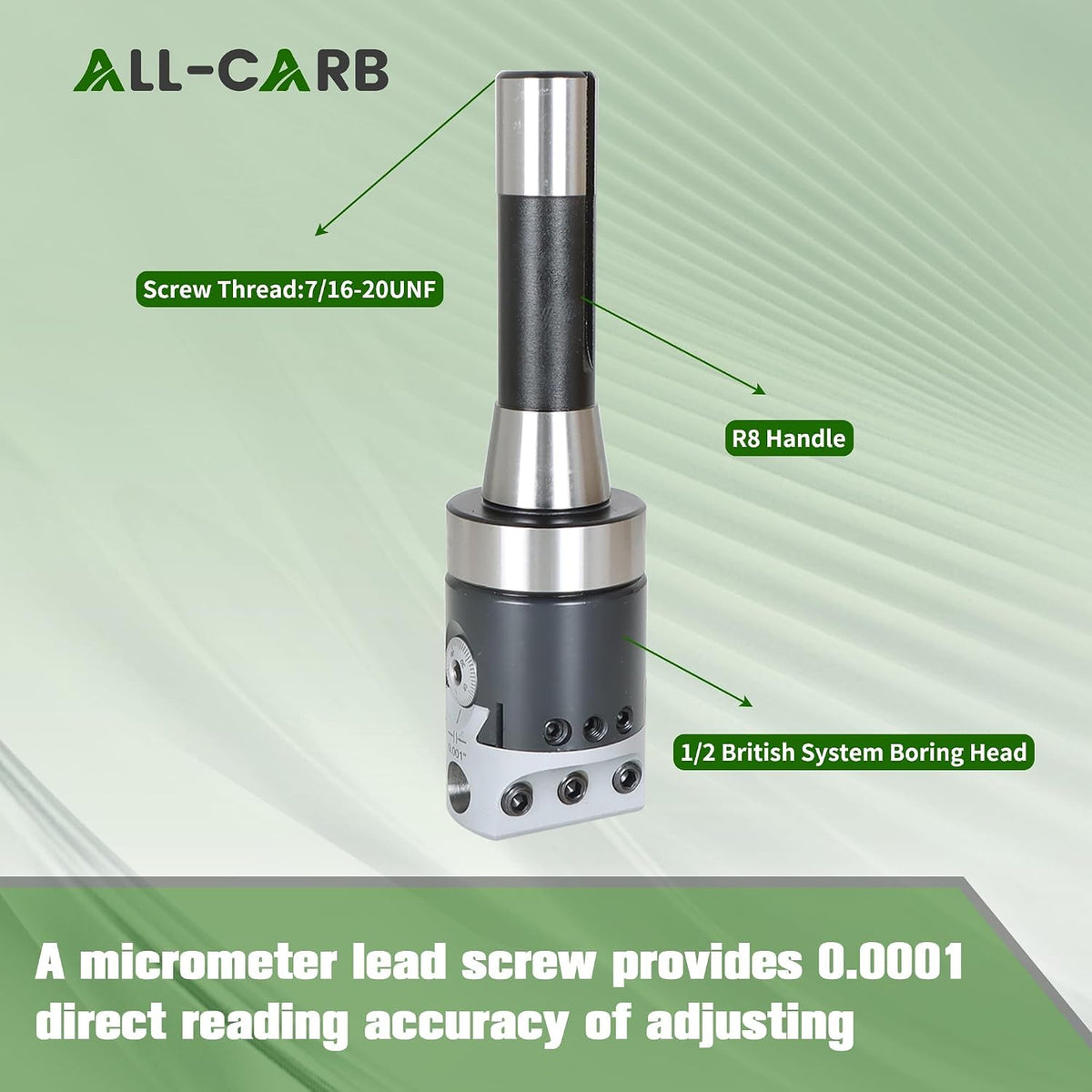 ALL-CARB 2" Boring Head R8 Shank 9 Pcs Boring Bars, 1/2" Carbide Boring Bar