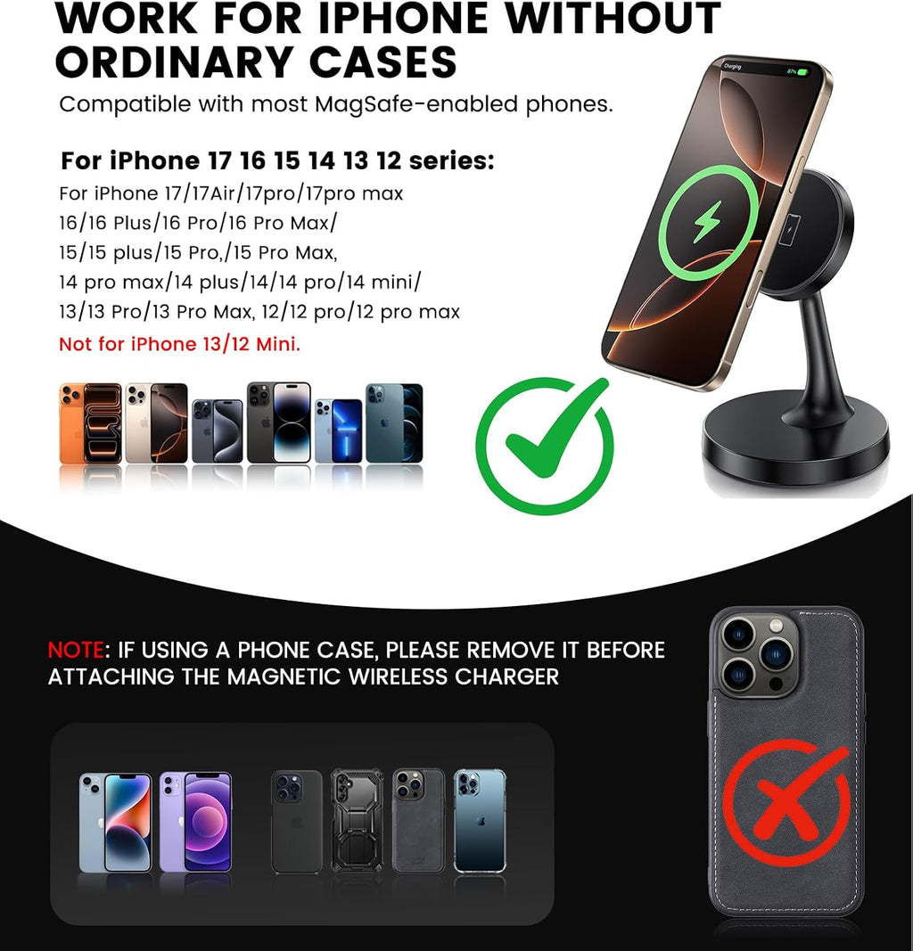 Magnetic Wireless Charger iPhone Stand 15W Fast Mag-Safe Charger for iPhone 17/17 Pro/17 Air/17 Pro Max