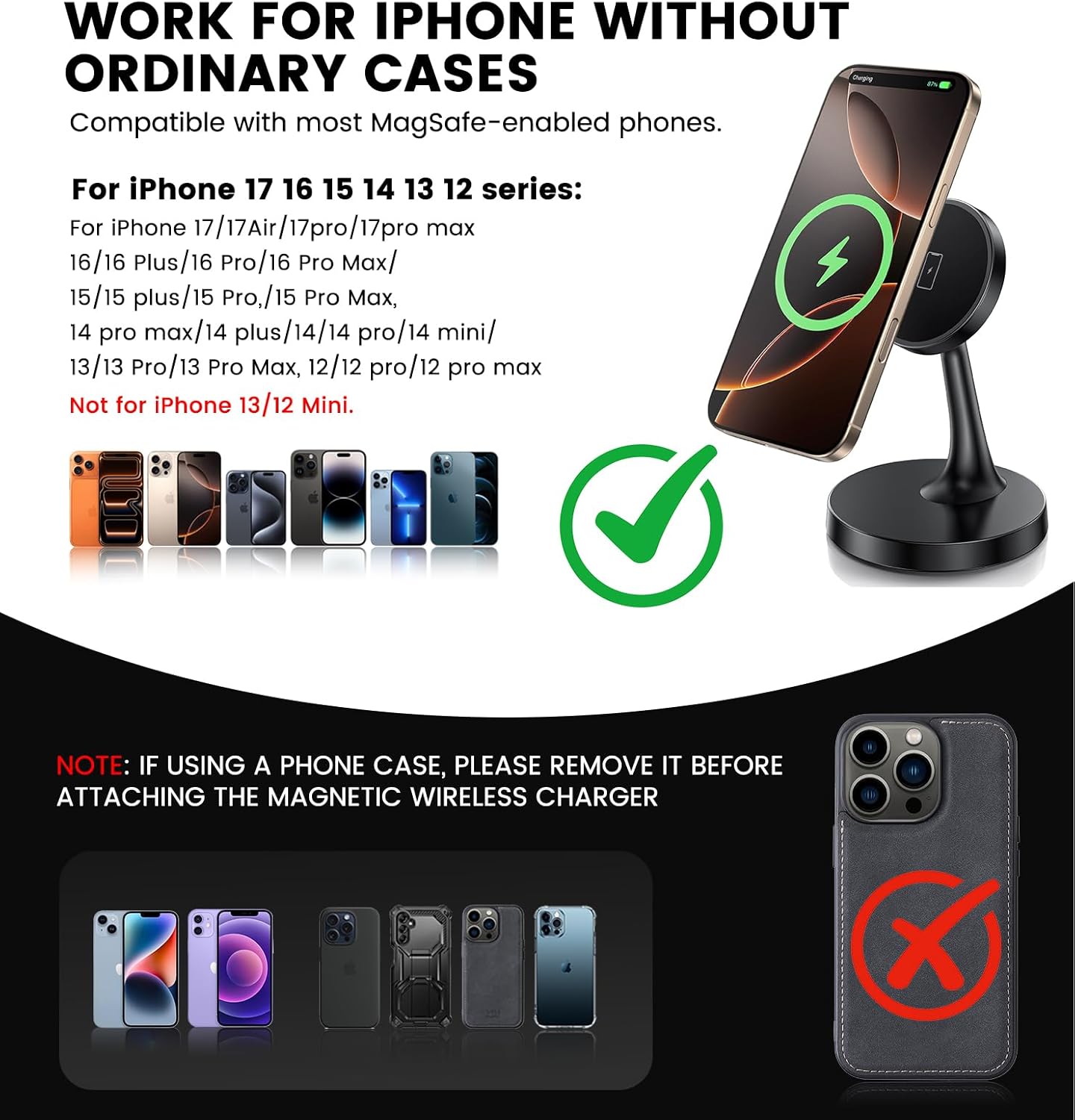 Magnetic Wireless Charger iPhone Stand 15W Fast Mag-Safe Charger for iPhone 17/17 Pro/17 Air/17 Pro Max