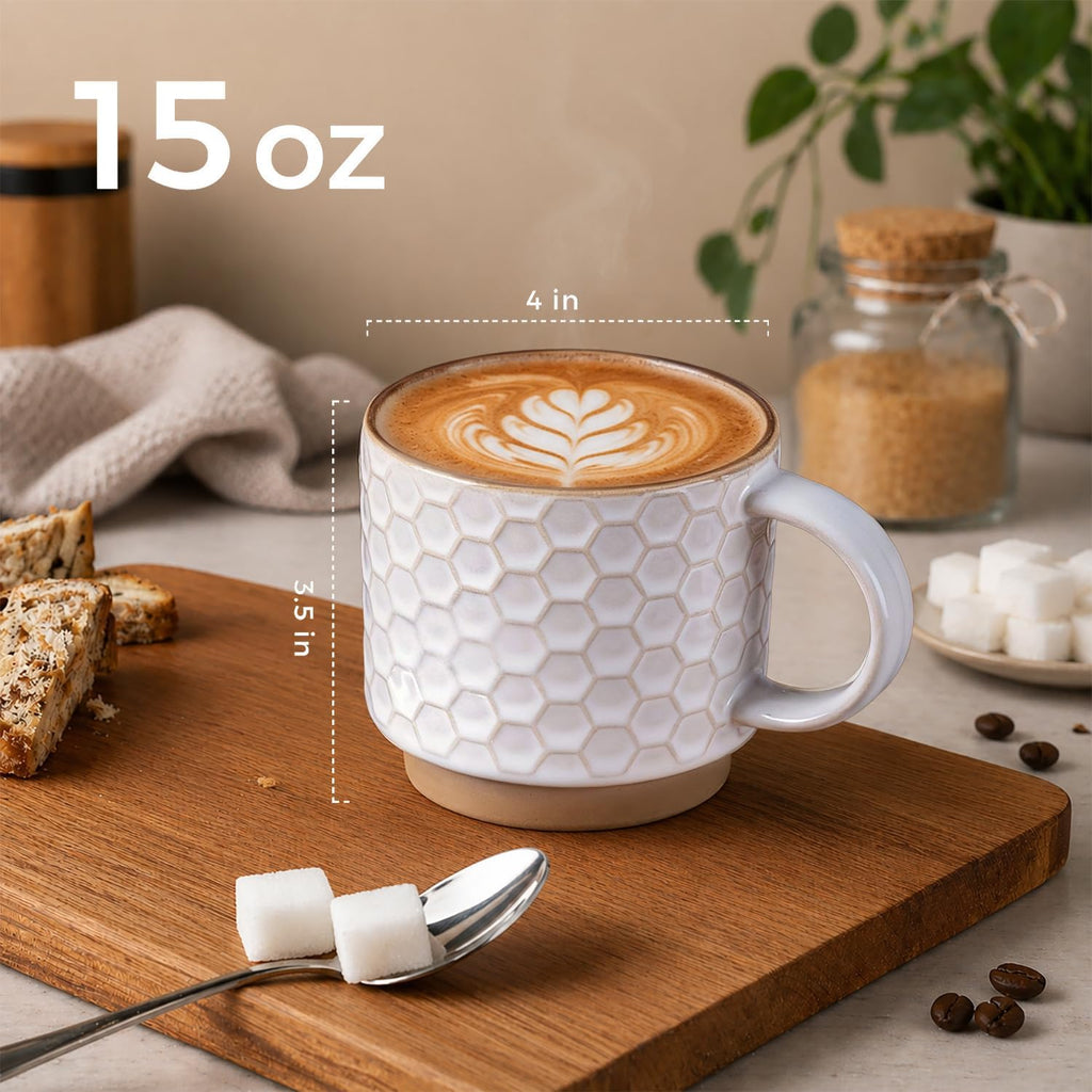 15 OZ Stackable Coffee Mugs Set of 4, Ceramic Coffee Cups Set