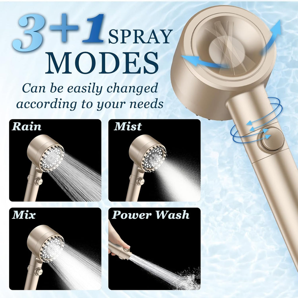 Filtered Shower Head with Handheld, High Pressure Shower Filter Head | ON/OFF Switch, Anti-clog Nozzles, 4 Spray