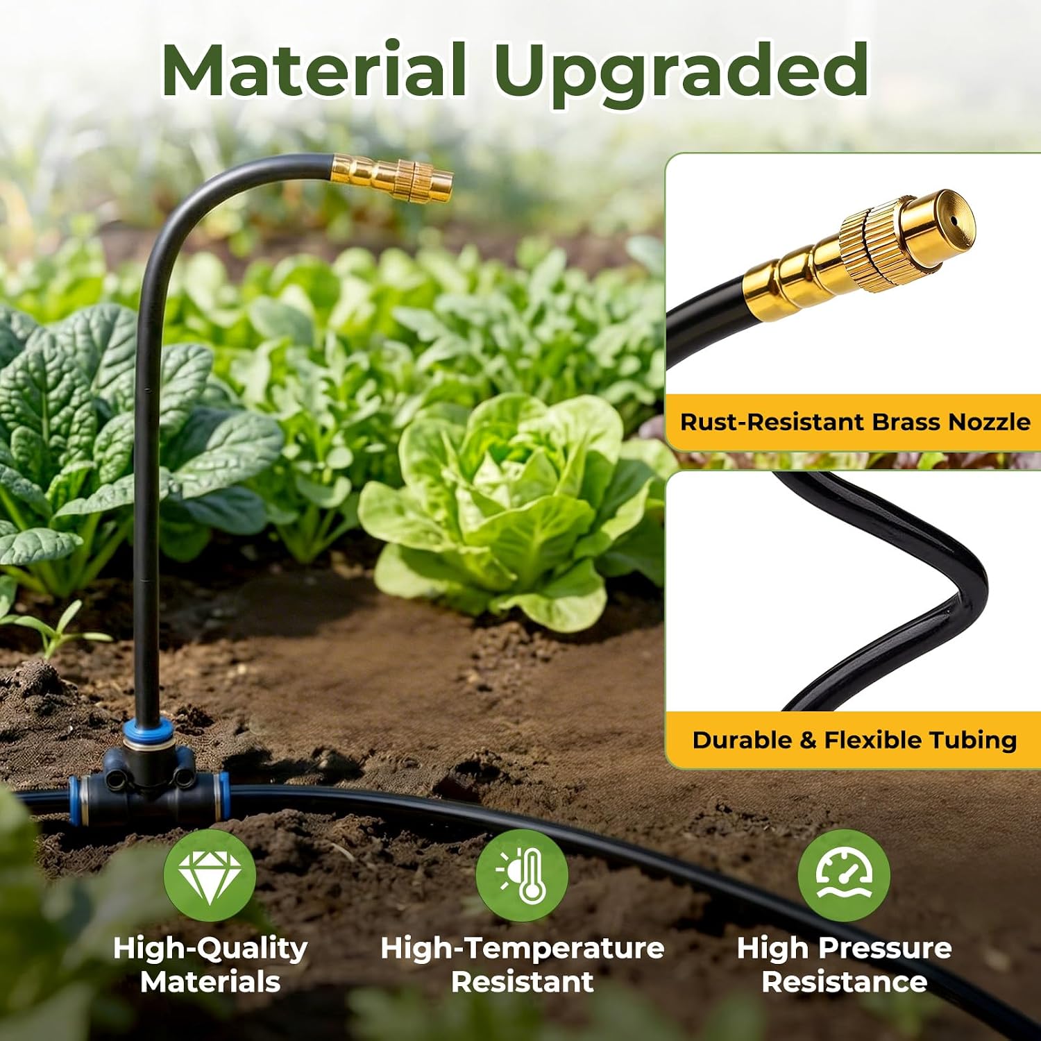 50FT Drip Irrigation Kit, 360° Adjustable Garden Watering System with 1/4" Tubing, Brass Misting Nozzles, DIY