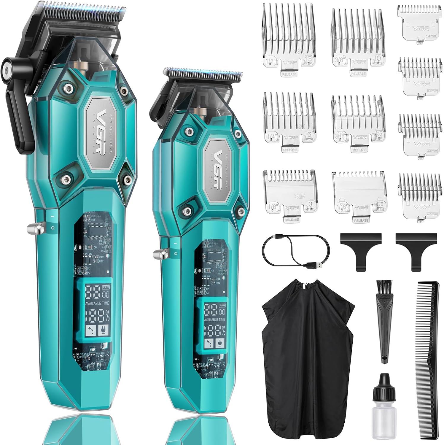 Professional Hair Clippers for Men, Cordless Barber Clippers and Trimmers Set, Mens Hair Cutting Kit with 10 Guide