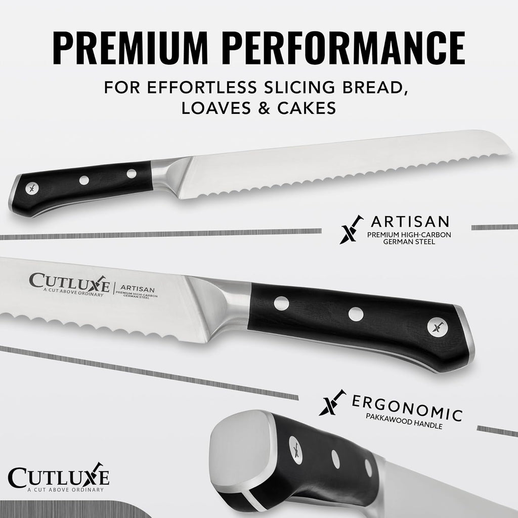 Bread Knife, 10" Serrated Knife, German Steel Full Tang Blade