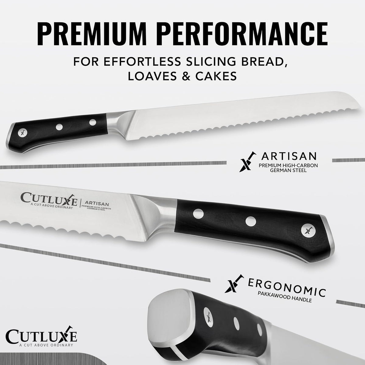 Bread Knife, 10" Serrated Knife, German Steel Full Tang Blade