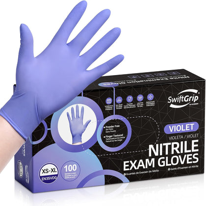 Disposable Nitrile Exam Gloves, 3mil, Large, Box of 100, Violet Nitrile Gloves Disposable Latex Free for Medical