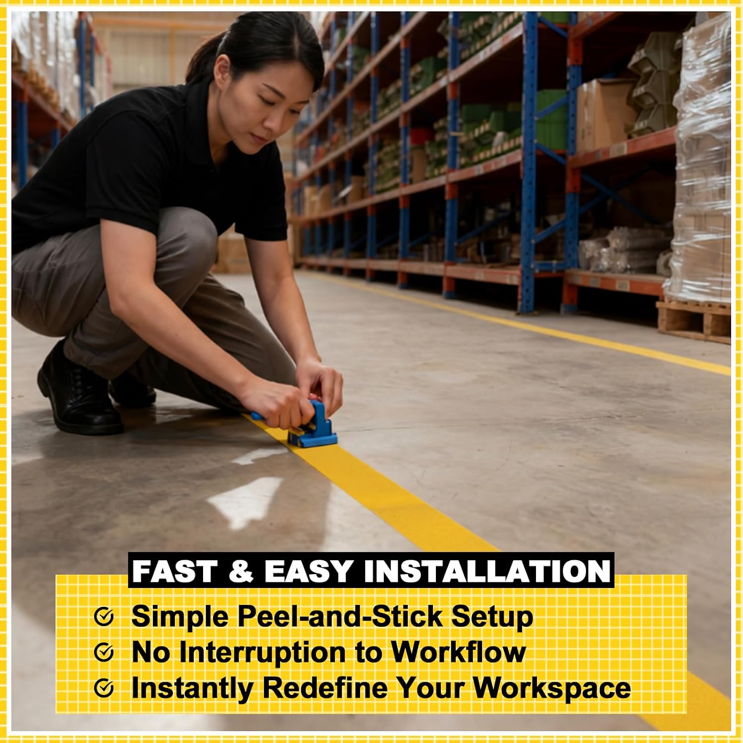 4 Rolls Yellow Floor Marking Tape 2" Width 100' Length Heavy Duty Non Abrasive Safety Caution Warning Tape High