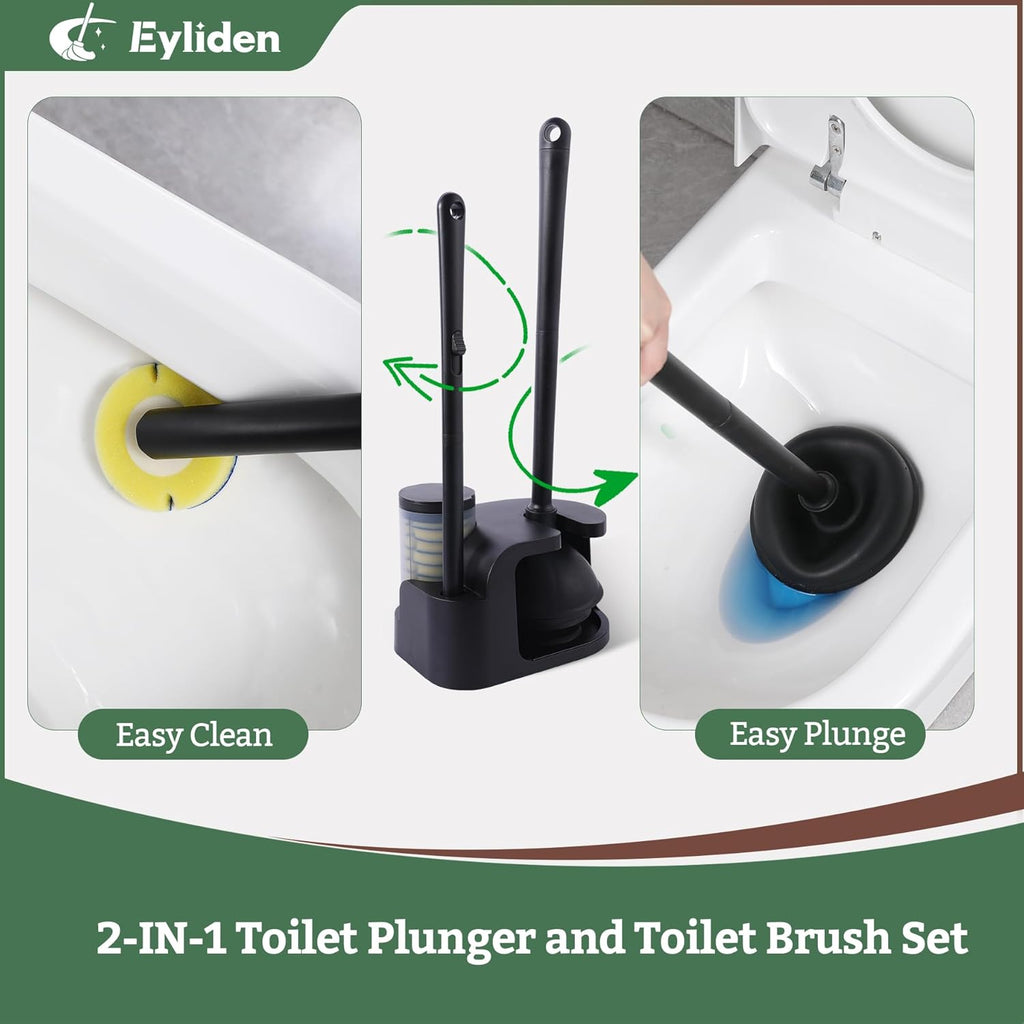 Toilet Brush and Plunger Set, Disposable Wand Kit with 10 Refills | Pre-Soaked Concentrated Cleaner Sponge