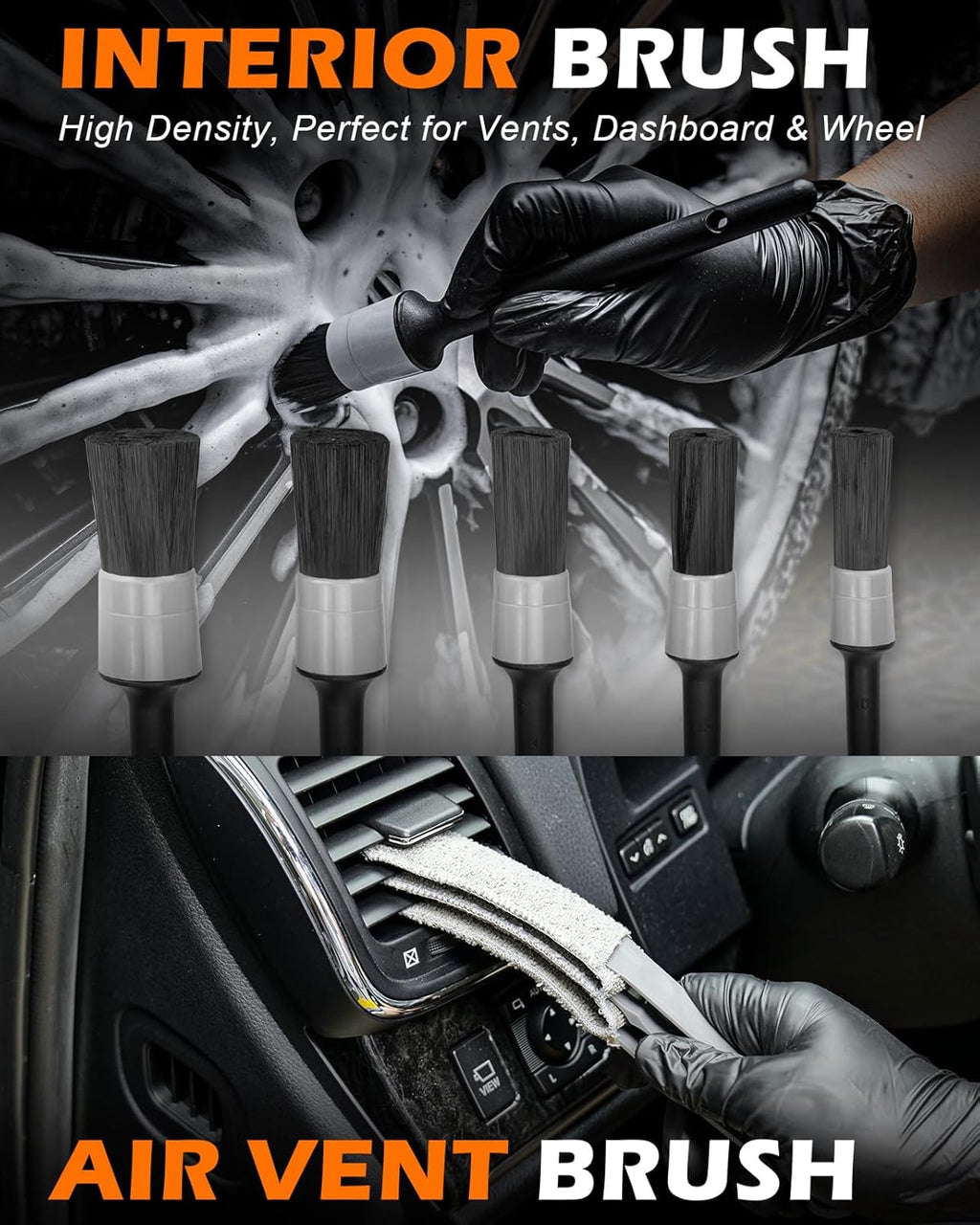 Windshield Cleaner Tool, 18Pcs Car Interior Detailing Brush Set, Inside Windshield Cleaning Kit with 200g Cleaning