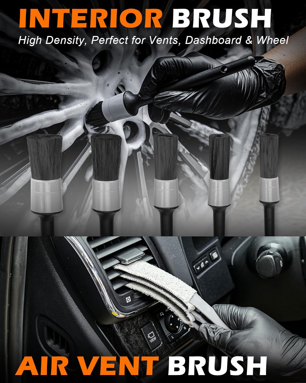 Windshield Cleaner Tool, 18Pcs Car Interior Detailing Brush Set, Inside Windshield Cleaning Kit with 200g Cleaning