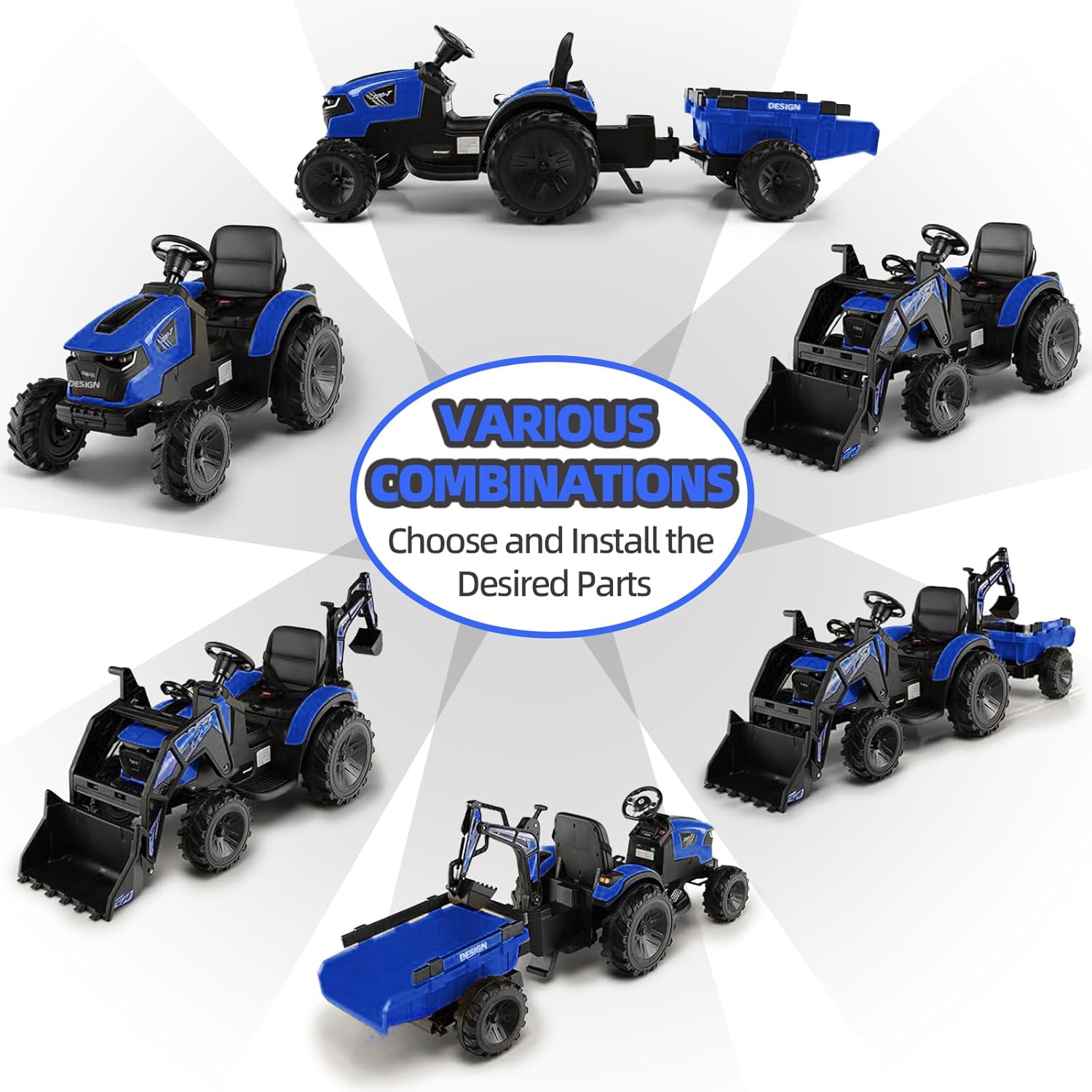 3 in 1 Kids 24V Ride On Tractor, Excavator & Bulldozer, Electric Vehicle w/Trailer, Digger, Shovel Bucket, Remote