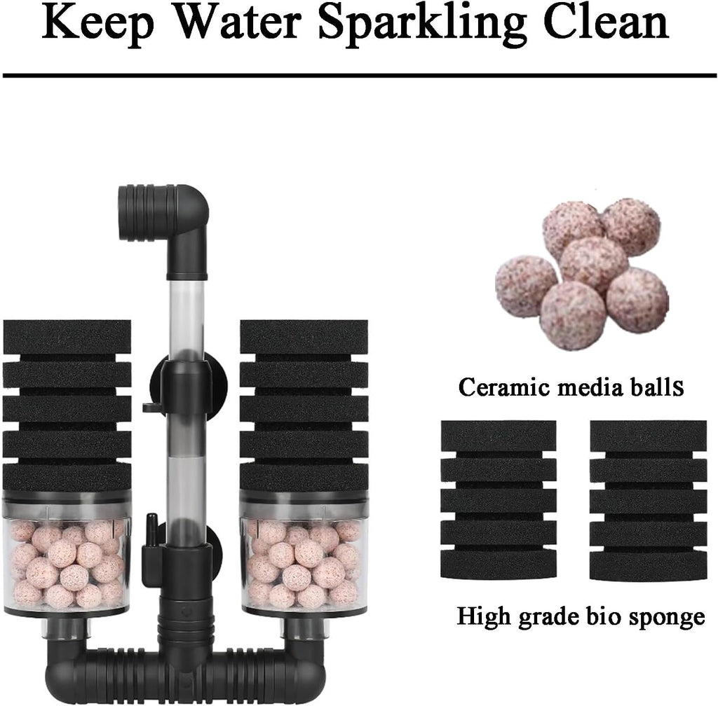 Aquarium Air Powered Sponge Filter with Ceramic Media Balls