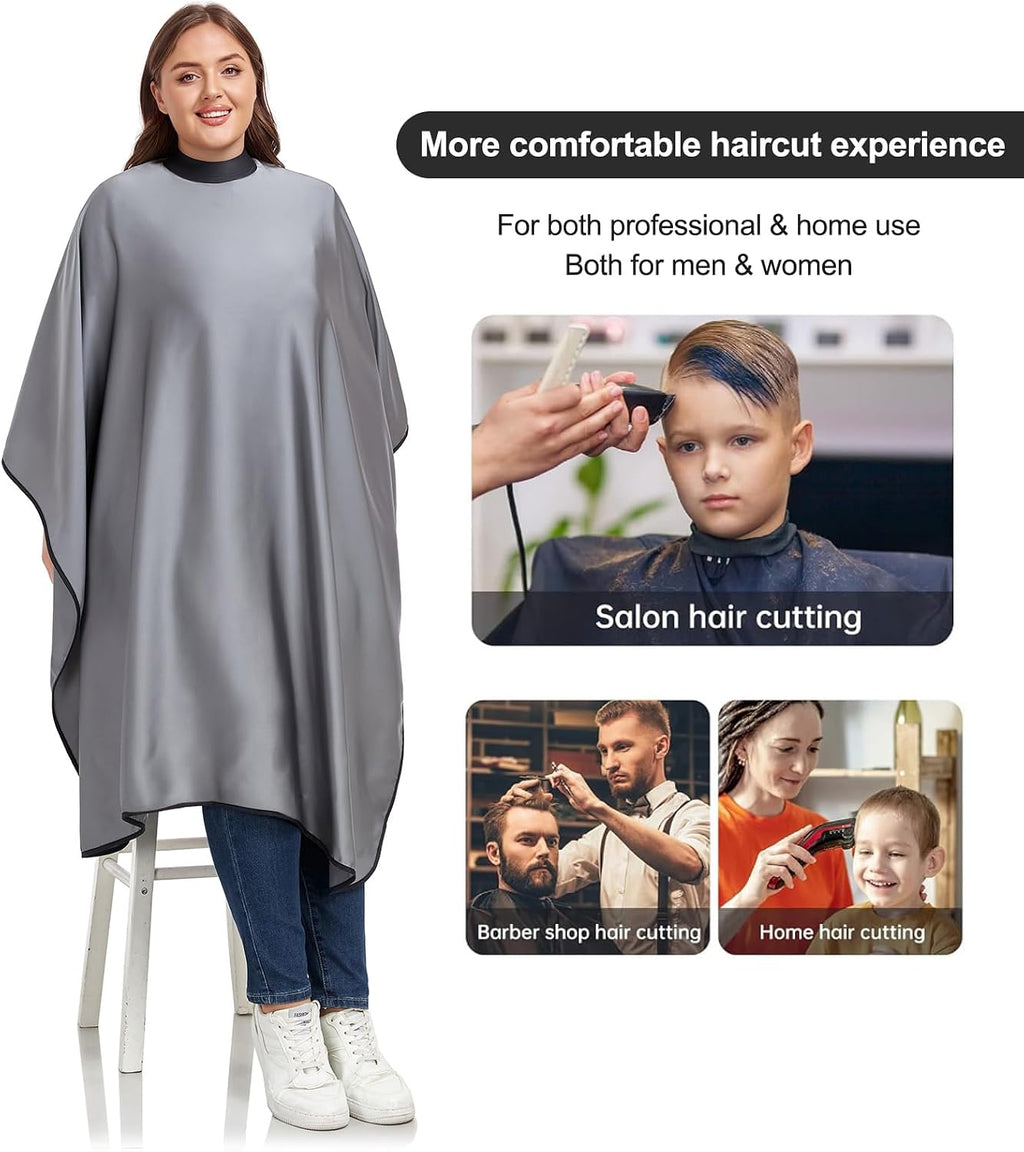 Salon Hair Cutting Cape for Adults - Adjustable Soft Silicone Collar Snap Closure, Silky Anti-Static Premium Haircut