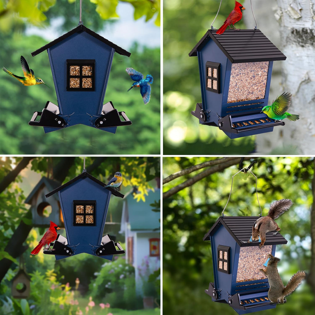 Bird Feeder Squirrel Proof Metal Hanging for Outdoor Wild Bird Seed, with Bilateral Weight-Activated Perches, Large