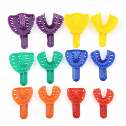 Dental Impression Trays Perforated Plastic Autoclavable 12Pcs Teeth Holder Upper & Lower for Adults and Child Multicolor