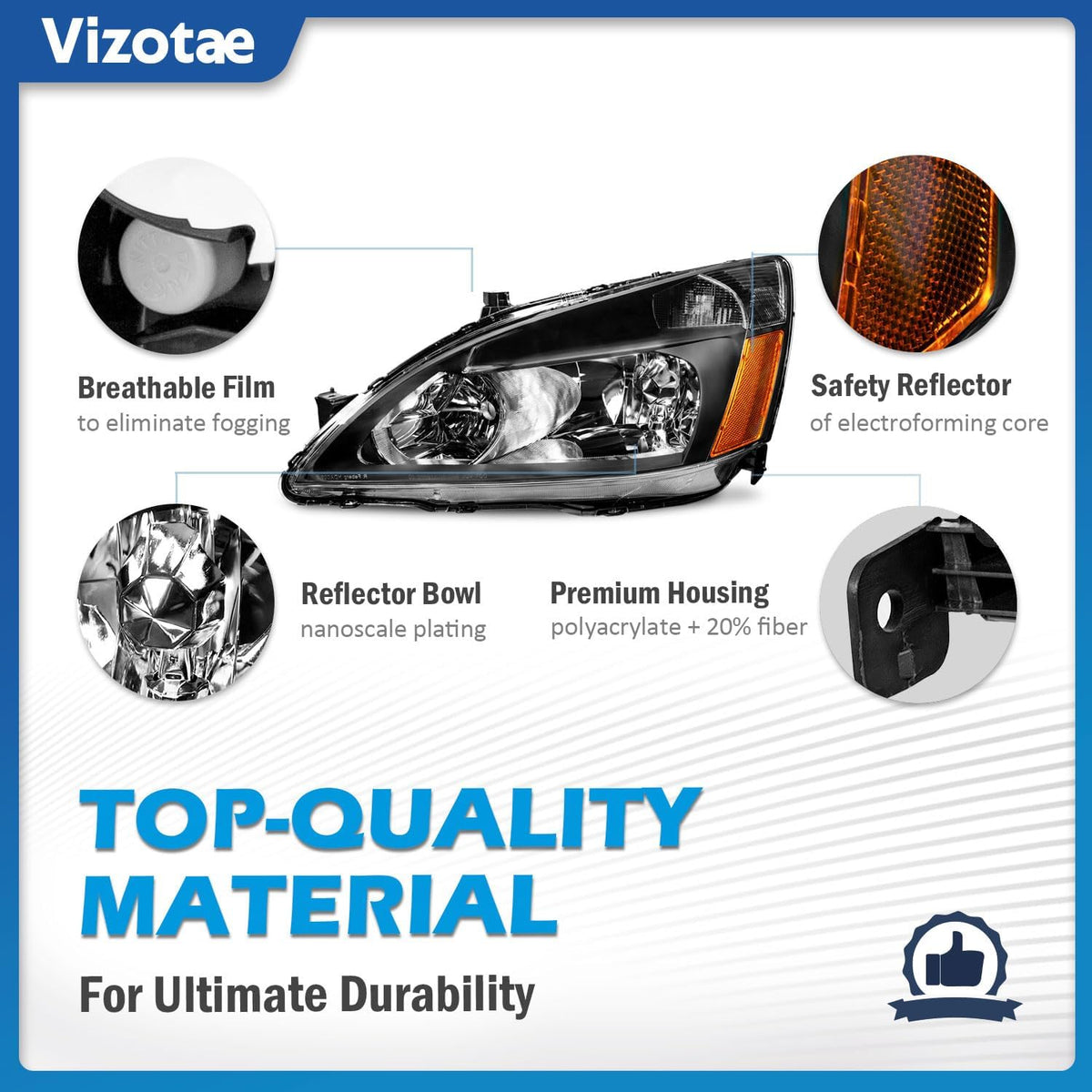 Headlights Assembly for 2003-2007 Honda Accord Black Housing
