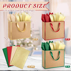 12 Pack Paper Gift Bag with Handles & Tissue, Green, Red, Gold