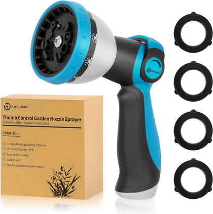 Garden Hose Nozzle - 10 Adjustable Spray Patterns, Thumb Flow Control Hose Sprayer, Water Hose Spray Nozzle for
