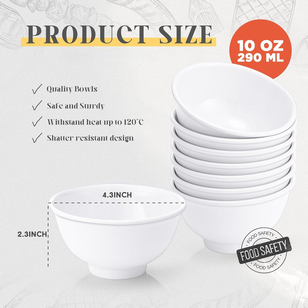 50 Pcs Soup Bowls Unbreakable Cereal Salad, 10 oz, White