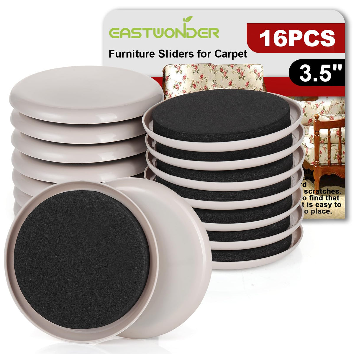 Furniture Sliders for Carpet 16 PCS - 3 1/2"