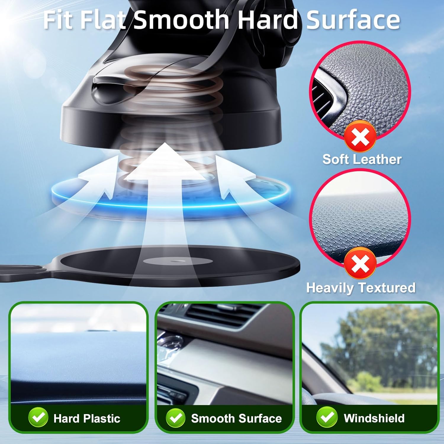 Car Phone Mount for Pop Socket: Suction Cup Cell Phone Holders for Automobile Dashboard Windshield Window - Dash
