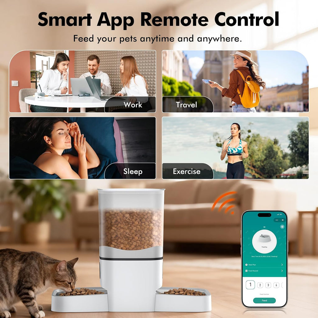 6L Automatic Cat Feeder for 2 Cats, APP Control, Precise Portion Control