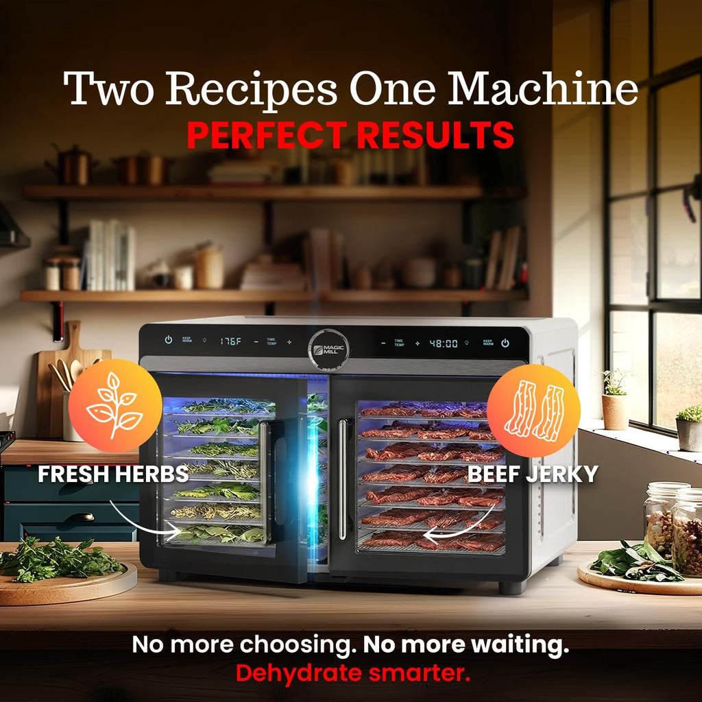 Premium DualZone Food Dehydrator, 16 Stainless Steel Trays with French Doors, Independent Temp Control, Rear Fan