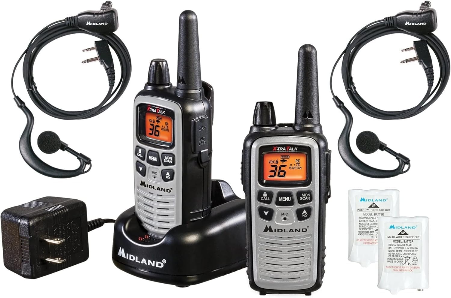 LXT600VP4 FRS License Free Walkie Talkies. Silver, 2 Pack | Up to 30 Mile Range Walkie Talkie, 36 Channels, 121