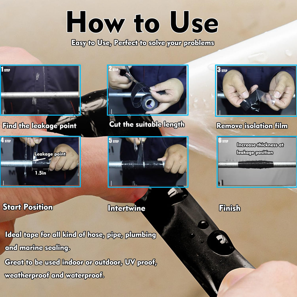 Self Fusing Silicone Tape Waterproof Hose Pipe Repair Heavy Duty