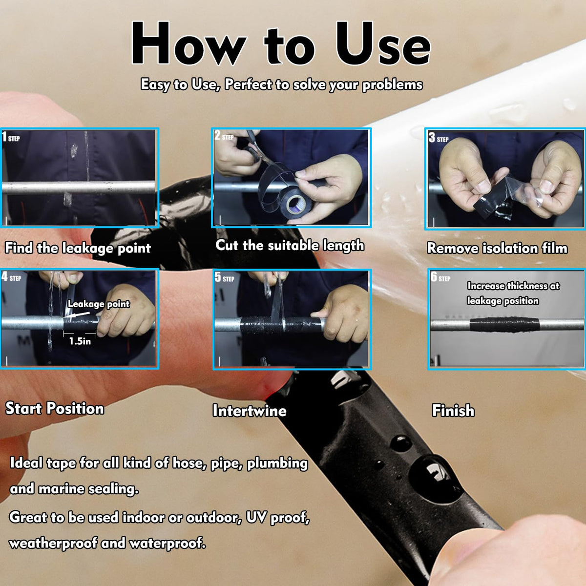 Self Fusing Silicone Tape Waterproof Hose Pipe Repair Heavy Duty