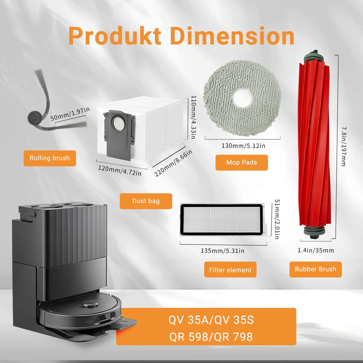 Replacement Parts for Roborock Qrevo S Pro QV35A QV35S Robot Vacuum
