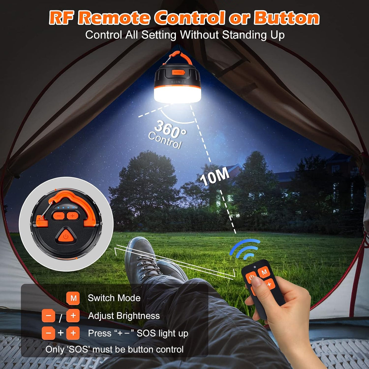 LED Camping Lantern Rechargeable with Remote Control - 1000LM 150H Runtime Tent Light, 5200mAh Water-Resistant