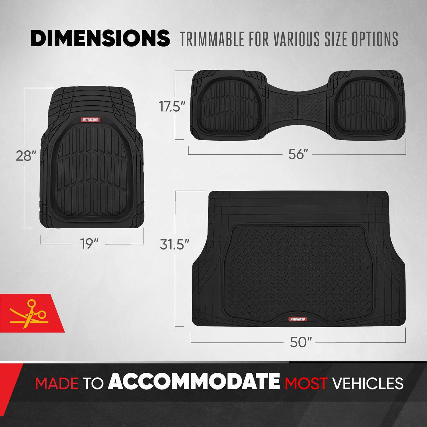 FlexTough 4-Piece Heavy Duty Floor Mats for Cars Trucks SUVs, Automotive Floor Mats Car Mats Full Set Front, Rear &