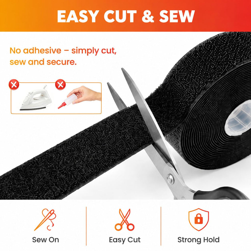 Sew On Hook & Loop Tape, 1" x 33Ft, Black