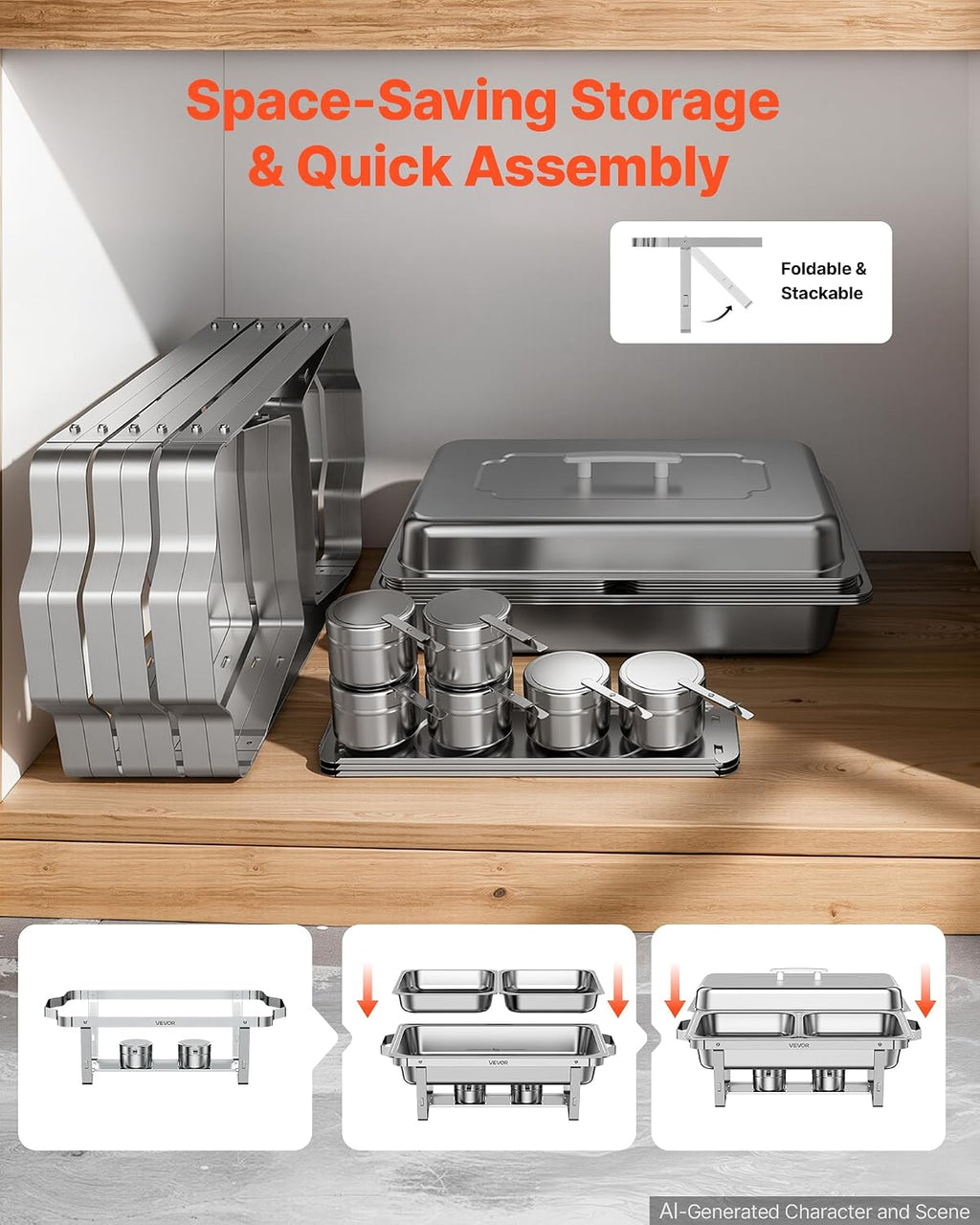 3 Packs Chafing Dishes for Buffet Set, 9QT Stainless Steel Chafer