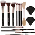 black Makeup Brushes Set 14 Pcs Professional, Synthetic Foundation Concealer Powder Blush Eyeshadow Brushes with 2