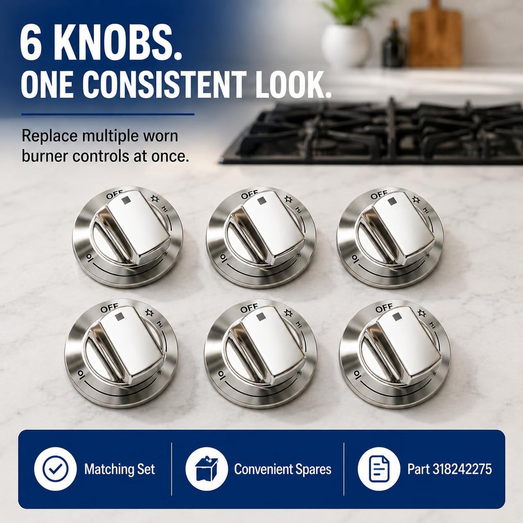 6-Pack 318242275 Burner Control Knobs for Electrolux Ranges and Cooktops